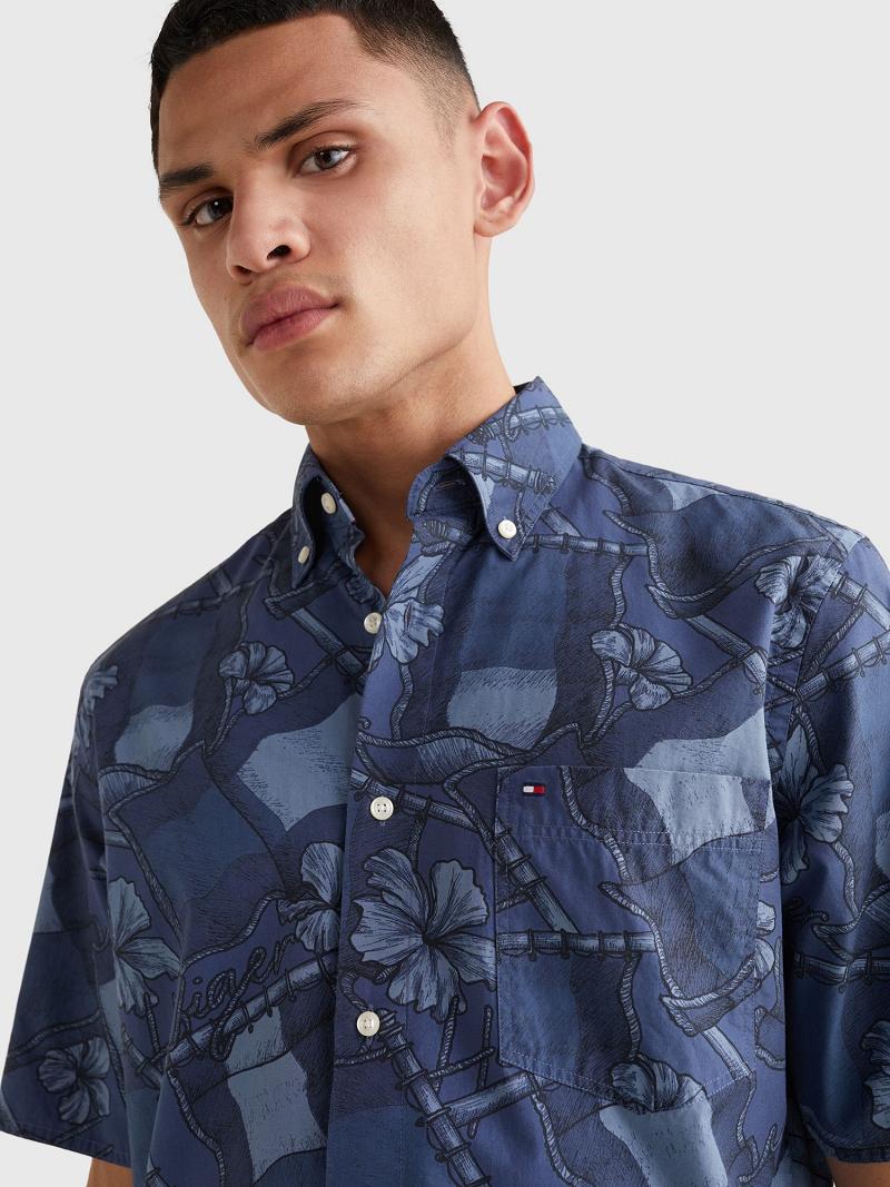 Férfi Tommy Hilfiger Alkalmi fit floral flag print Ingek Sötétkék Színes | HU 1018OKI